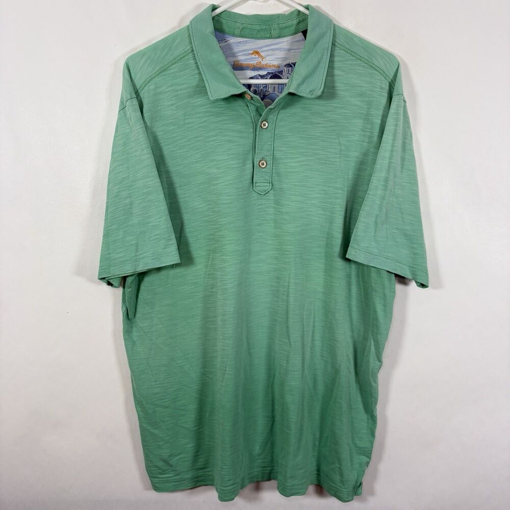 Tommy Bahama Polo Shirt Mens Size Large Green Heathered Pima Cotton Short Sleeve